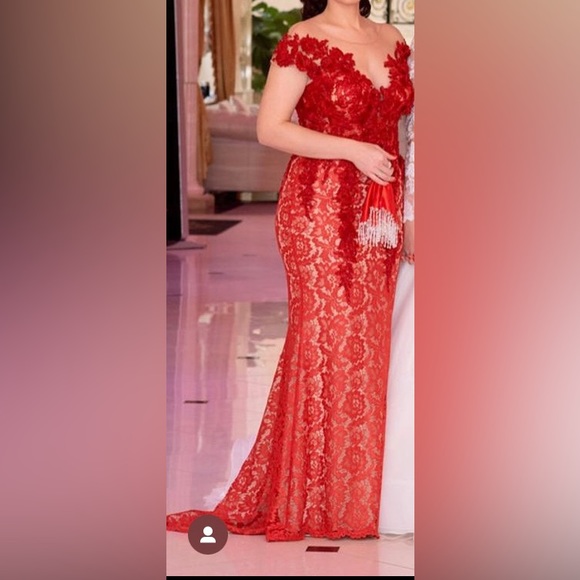 Tarik Ediz- red dress size 14 VERY GOOD CONDITION- Worn only for 4 hours!! - Picture 3 of 10